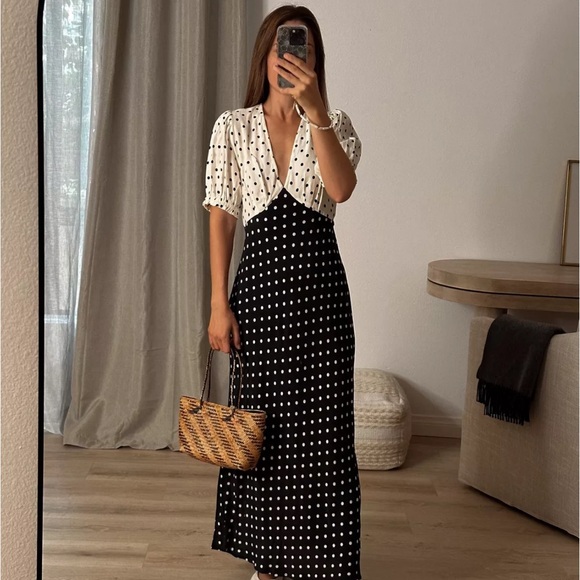 a new day Dresses & Skirts - 39. NEW| Women’s A New Day Polka-Dot Crepe Puff Sleeve Midi Dress